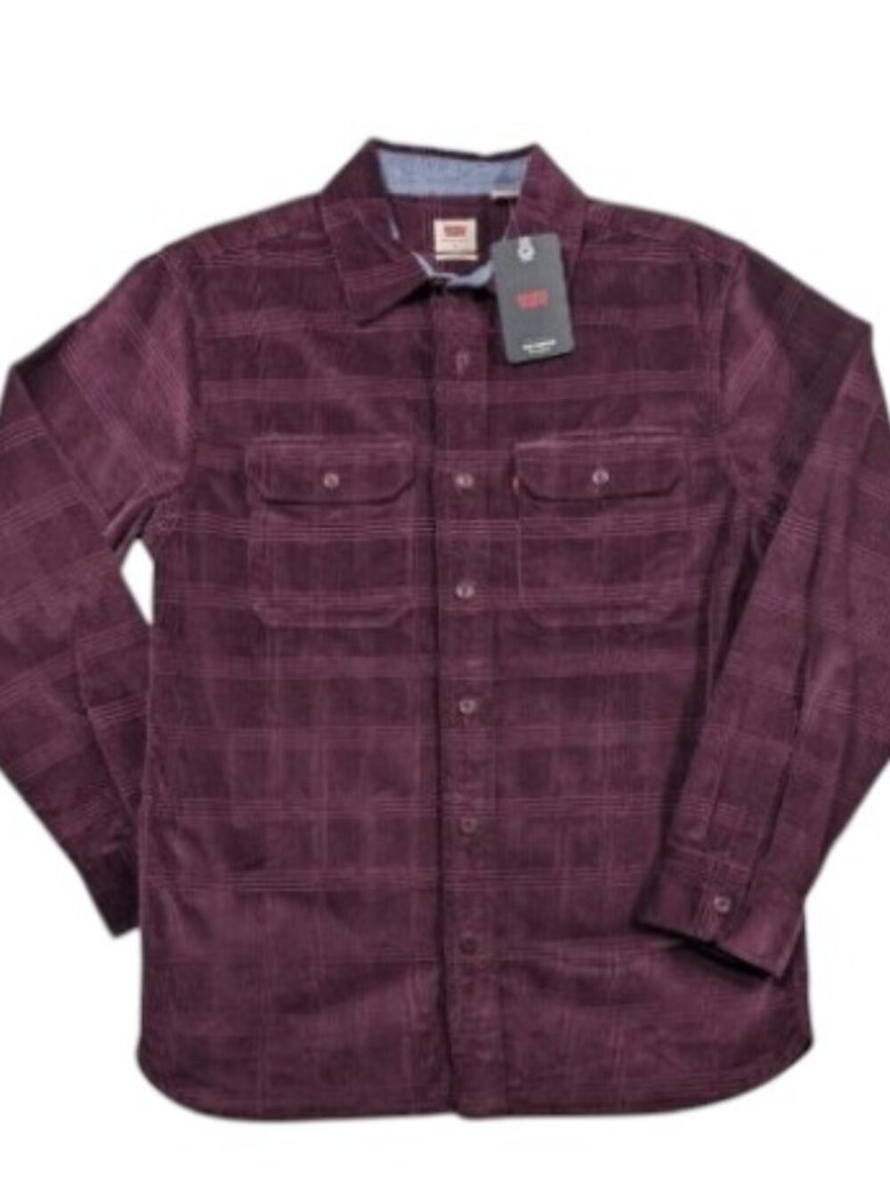 NWT Levi's Worker Corduroy Overshirt Casual Men XL X-Large Burgundy Windowpane